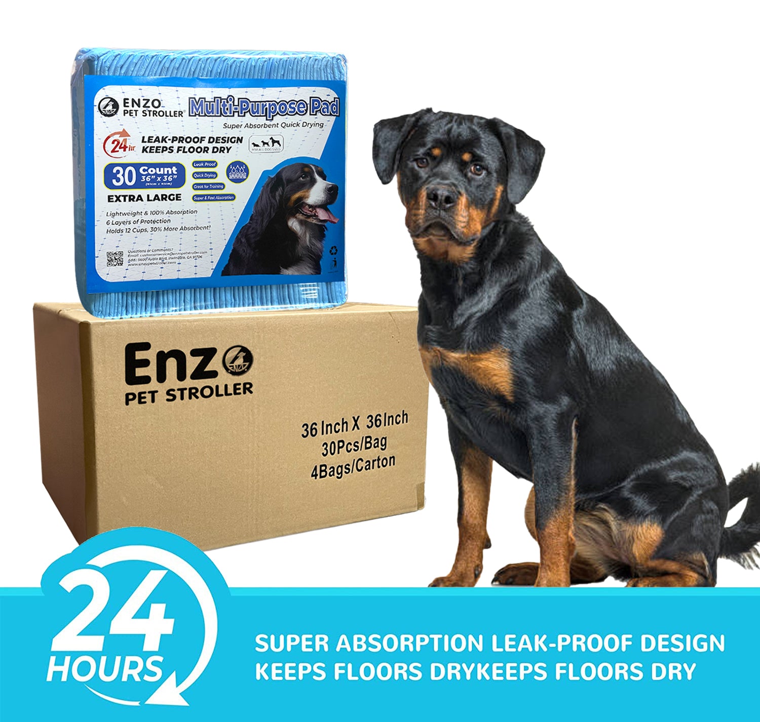 Enzo Dog Multi-Purpose Pad, Extra Large Disposable Super Absorbent & Leak-Free Pee Pads 36