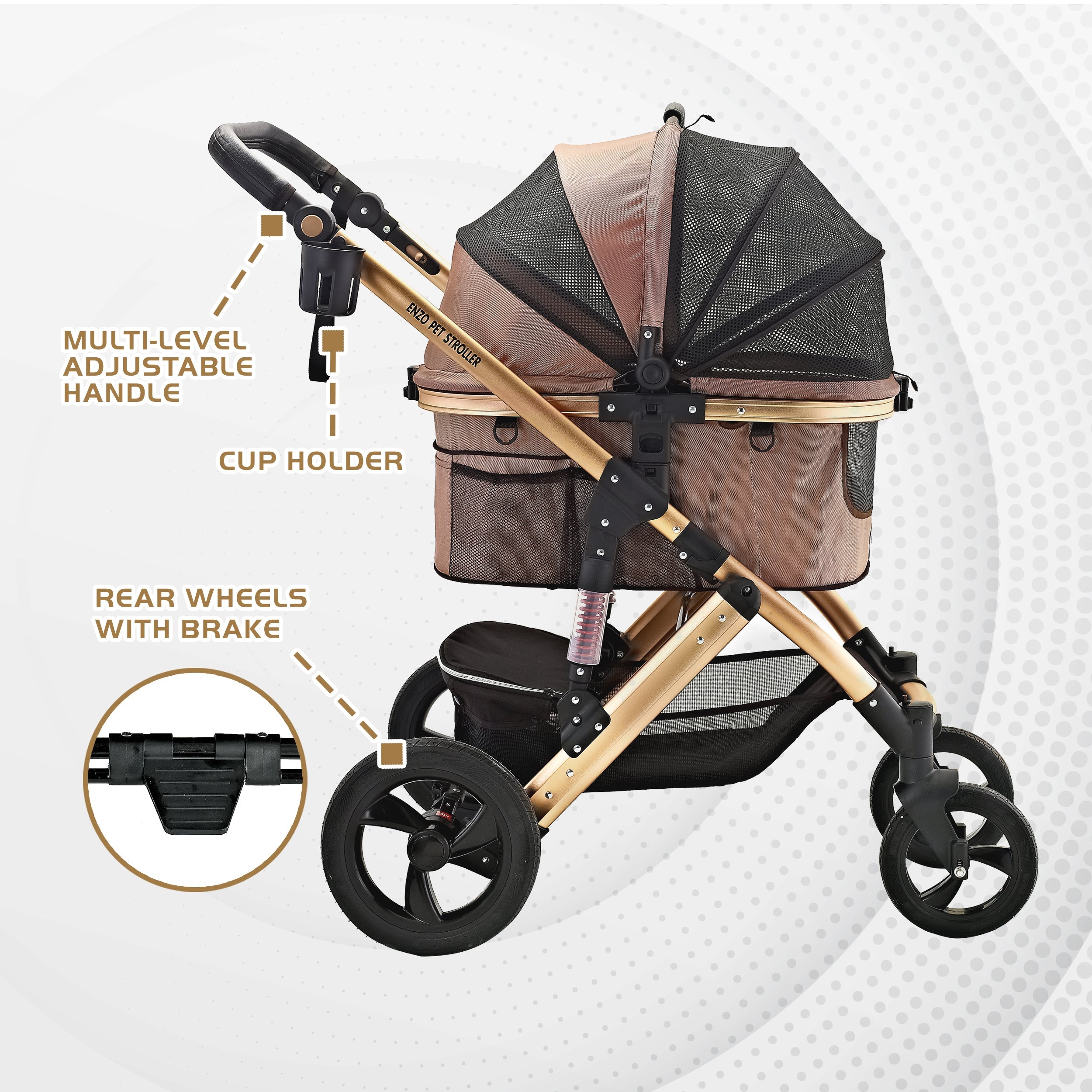 Monza Luxury 3-in-1 Travel Pet Stroller: Ultimate Convenience for Small/Medium Dogs & Cats - Detachable Carrier, Pump-Free Tires, Aluminum Frame!