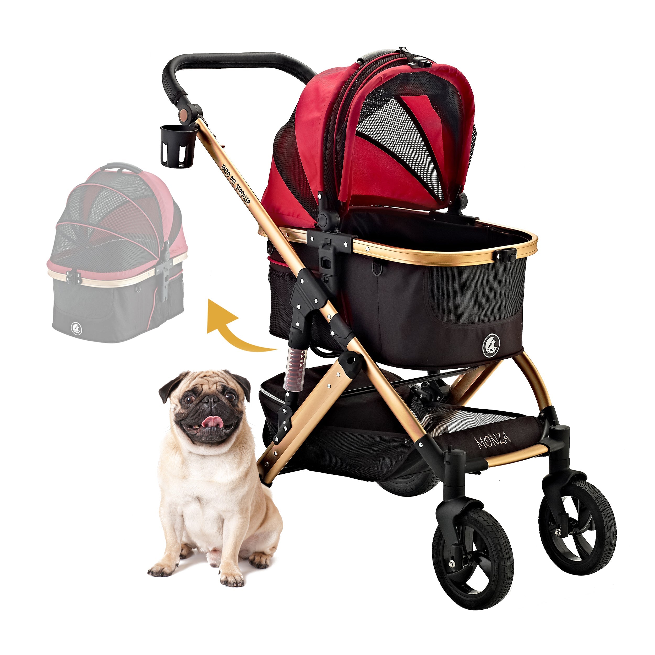 Enzo Pet Stroller Monza Luxury 3-in-1 Stroller, Travel Carrier, CAR Seat For Pets (Black)