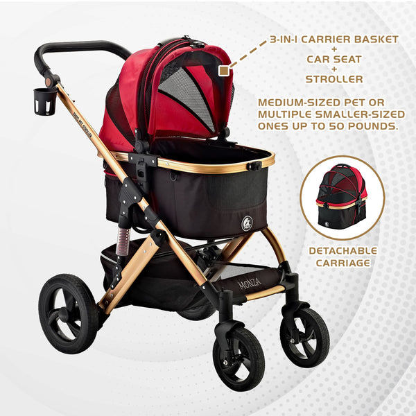 3 in 1 pet dog cat stroller carrier car seat Monza Luxury 3-in-1 Travel Pet Stroller: Ultimate Convenience for Sma