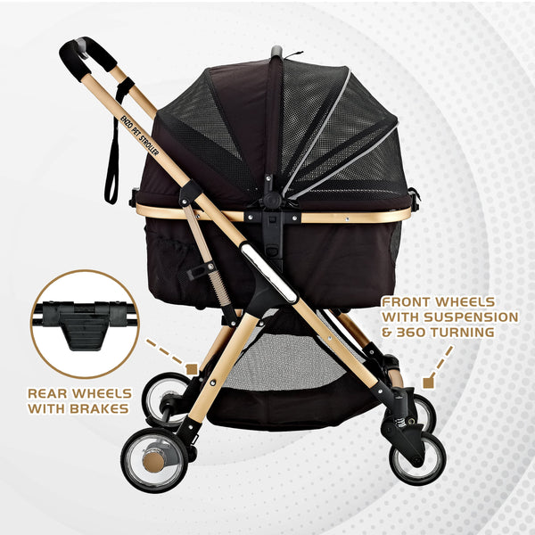 "Pista Super-Lightweight Aluminum Frame 3-in-1 Stroller: The Ultimate Mobility Solution for Small/Medium Dogs, Cats, and Pets on the Go!"