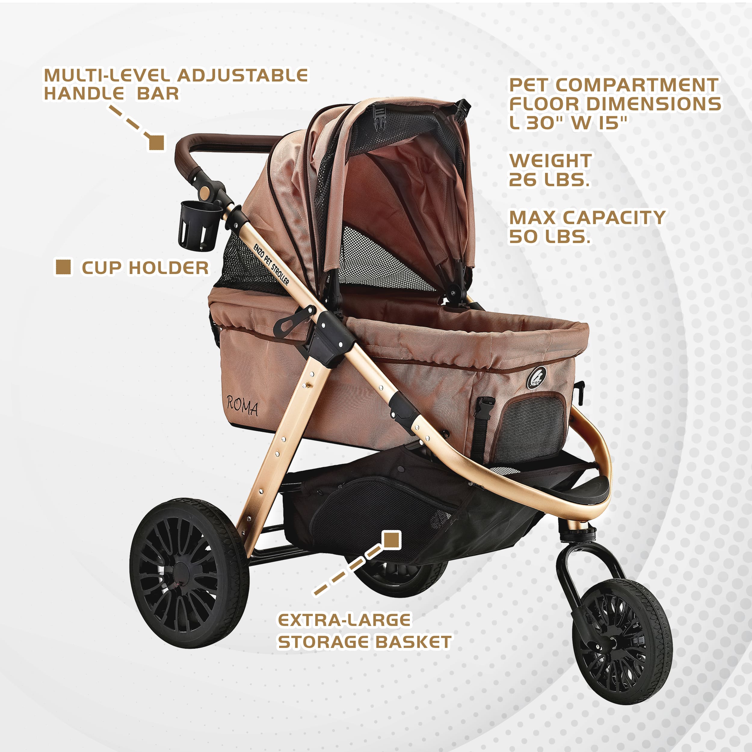 Roma Performance Jogging Sports Stroller: The Perfect Companion for Active Small/Medium Dogs, Cats, and Pets up to 50lbs!