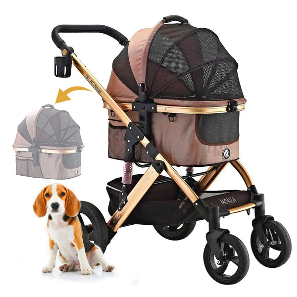 "Monza Luxury 3-in-1 Travel Pet Stroller: Ultimate Convenience for Small/Medium Dogs & Cats - Detachable Carrier, Pump-Free Tires, Aluminum Frame!"