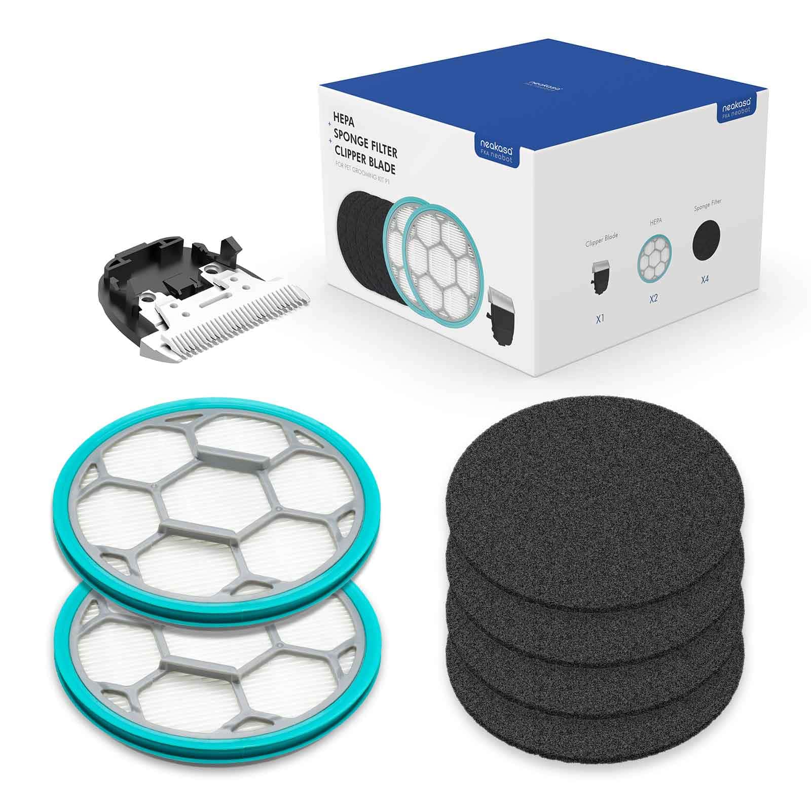 Clipper Blade, Sponge Filter, HEPA for Neakasa P1 Pro Dog Grooming Vacuum Kit