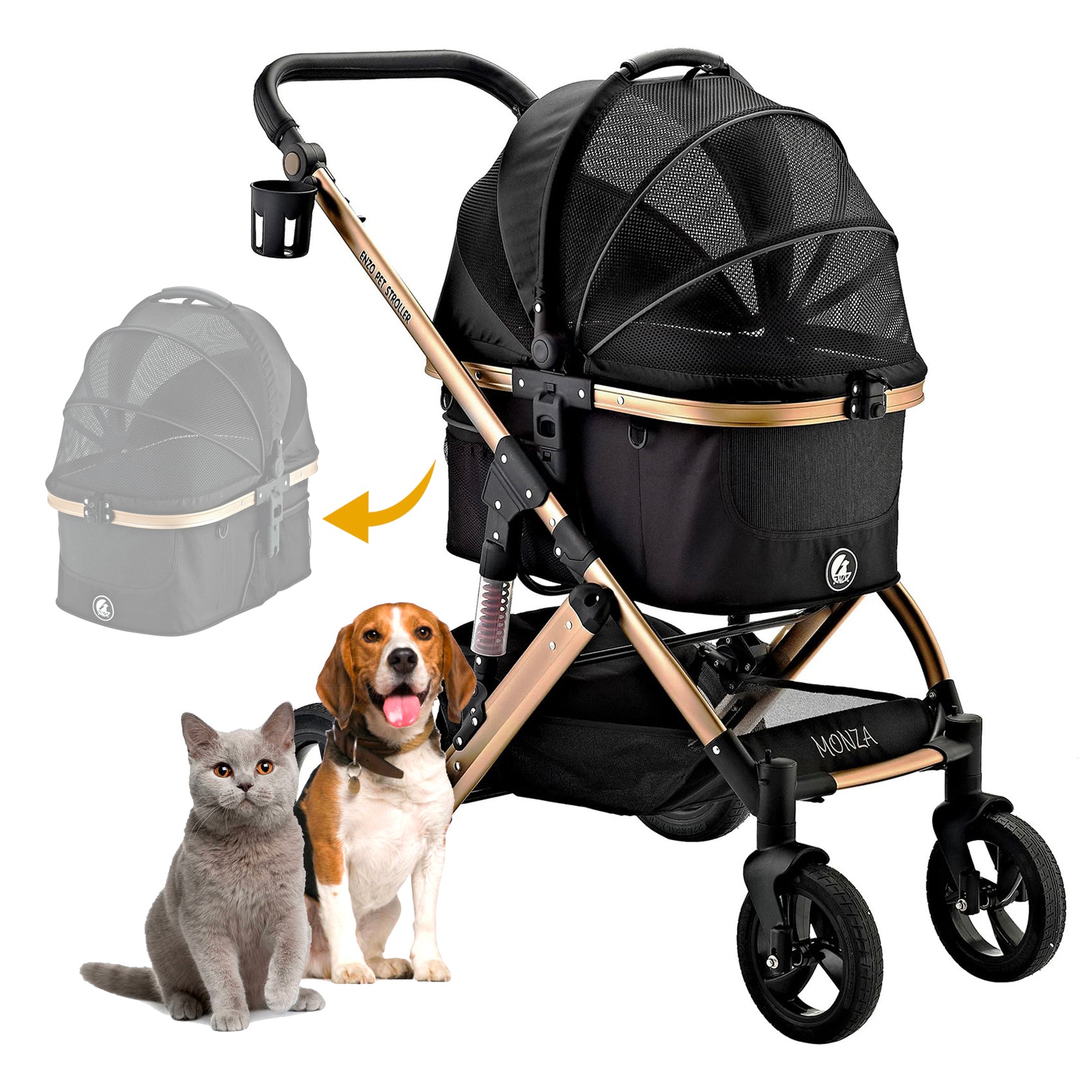 Enzo Pet Stroller Monza Luxury 3-in-1 Stroller, Travel Carrier, CAR Seat For Pets (Black)